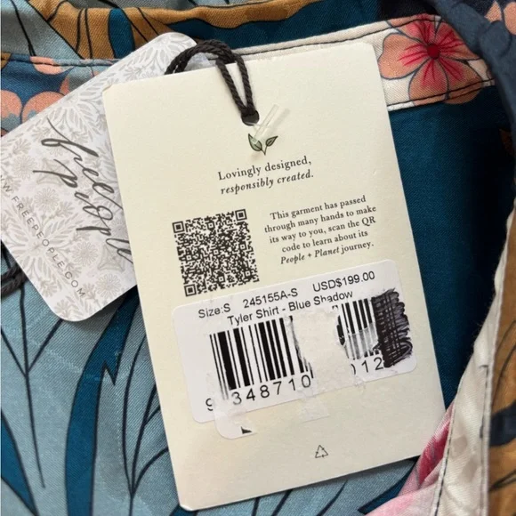 Spell/Free People Tyler Printed Shirt in Blue Shadow Size S. NWT